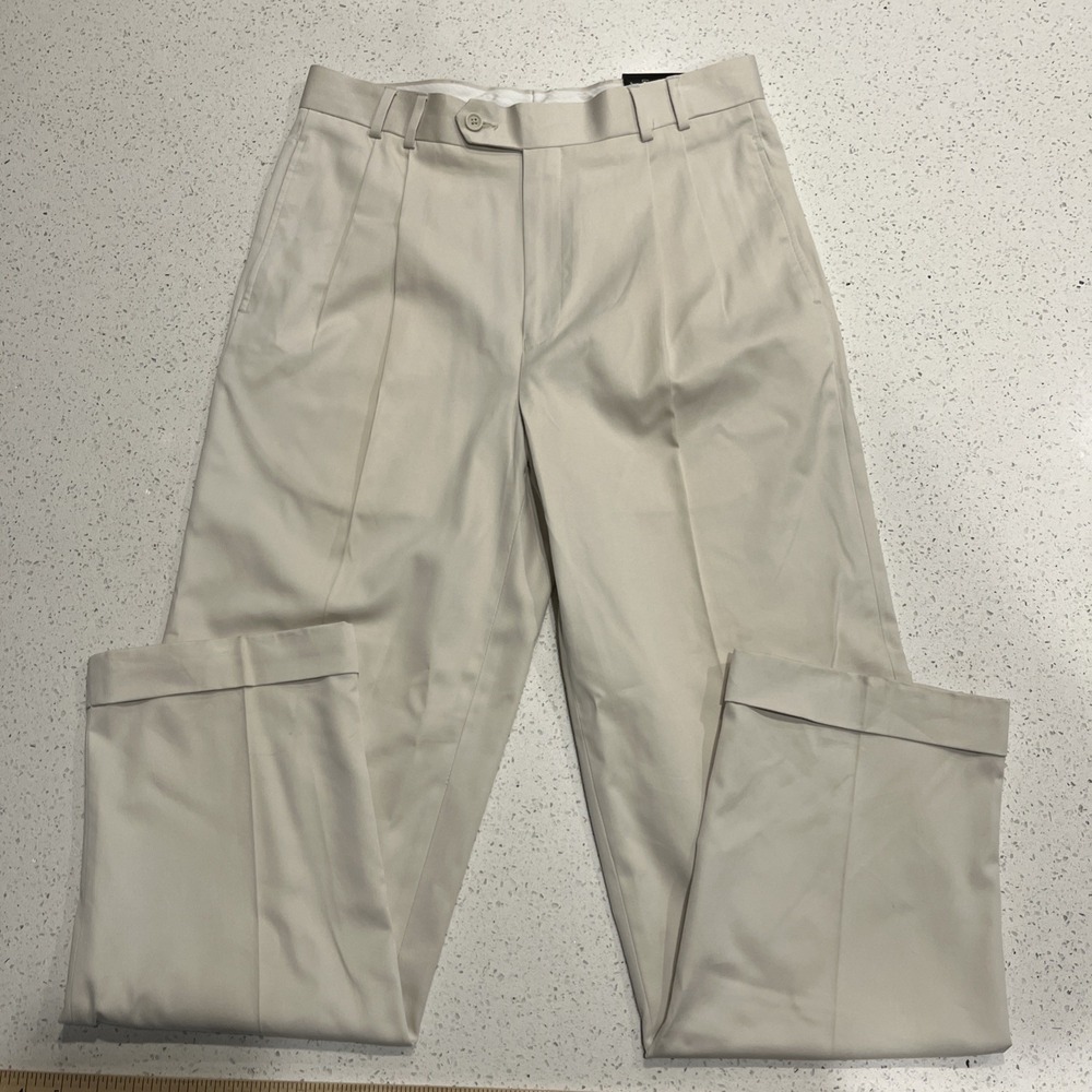 NWT BACHRACH DRESS PANTS SIZE 32 X 30 Cotton Lyocell Pleated Cuffed